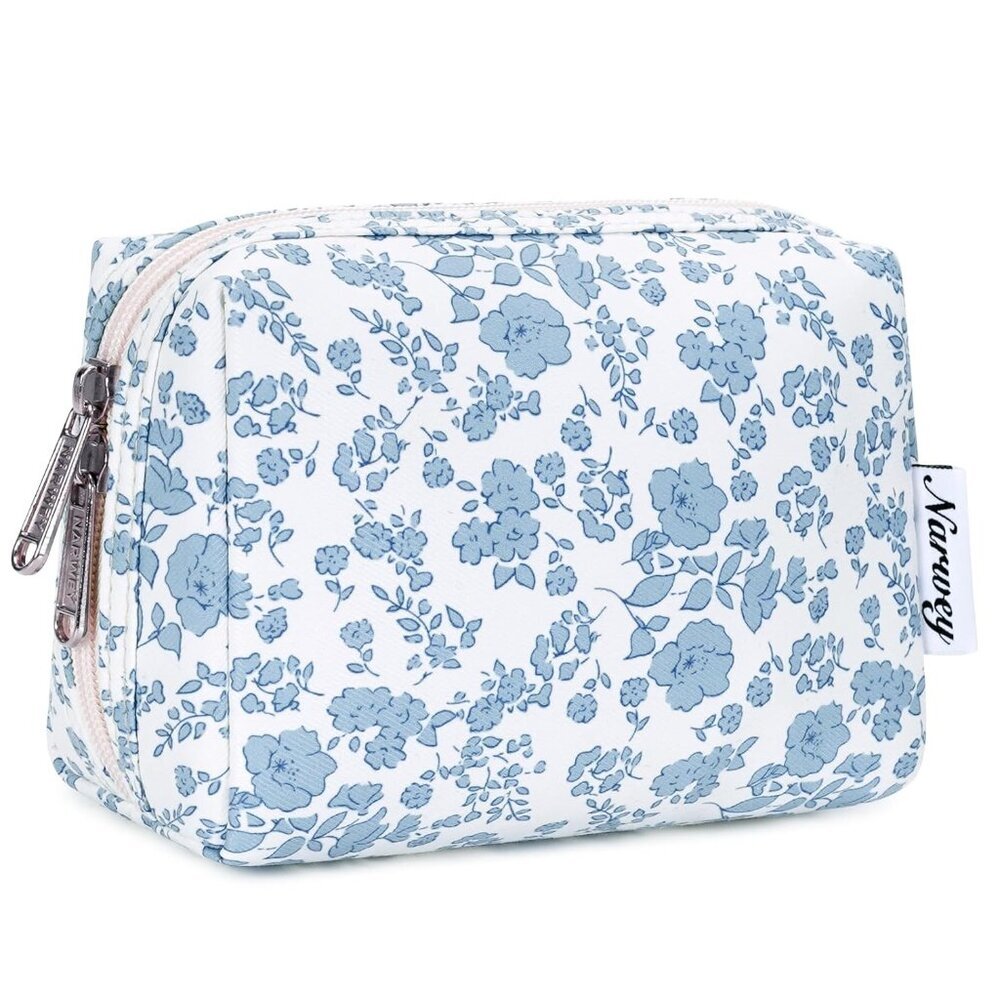 Small Cute Floral Makeup Bag for Purse Mini Cosmetic Bag Travel Makeup Pouch Zip
